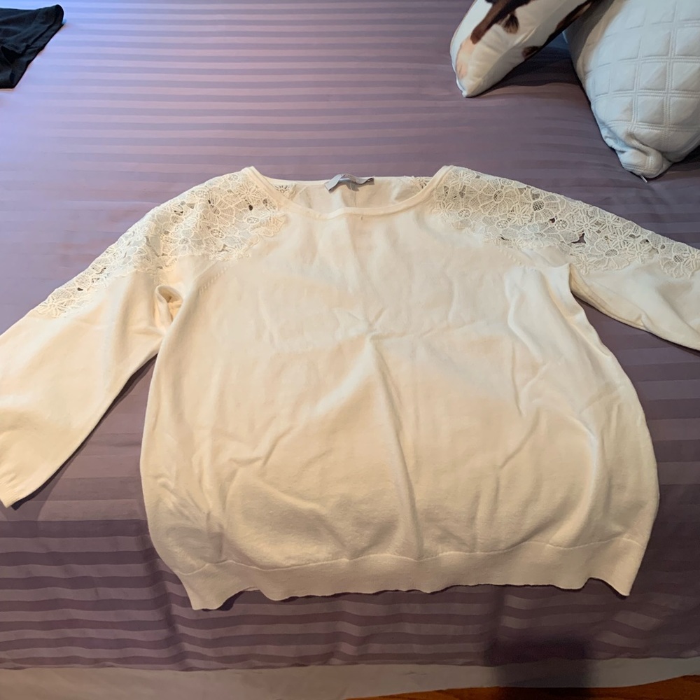 NWT- Loft white Sweater with flower cutouts